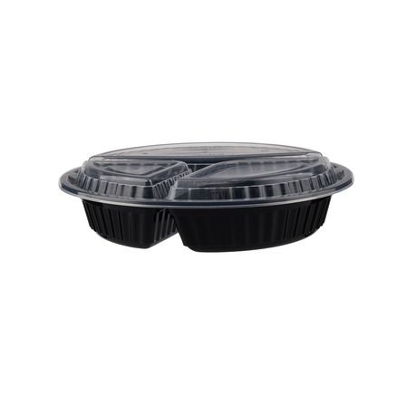 3 Compartment Black HD Round Container 48oz